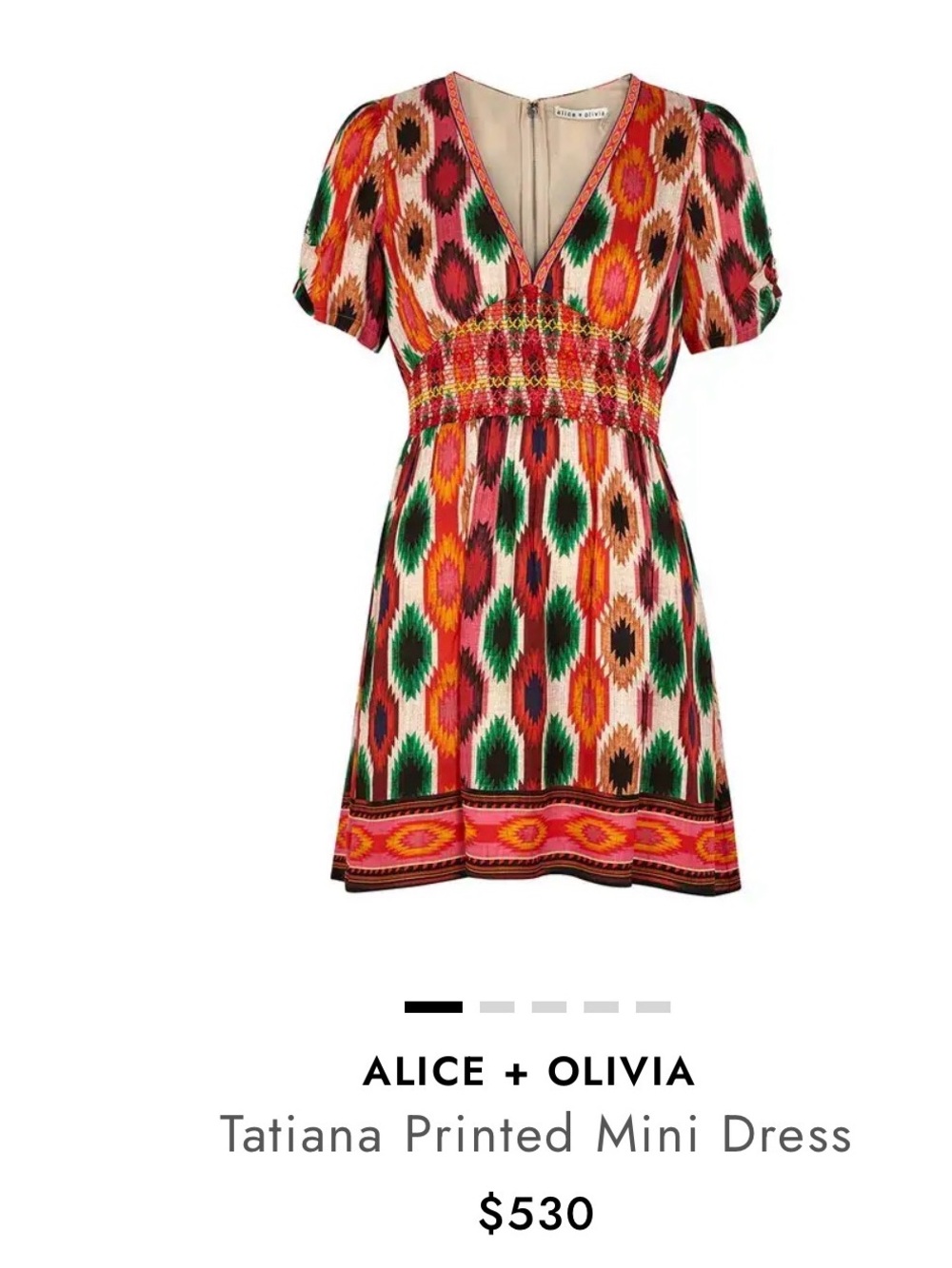 Alice + Olivia Ikat Print V‑Neck Mini Dress in Pink, Green, Orange